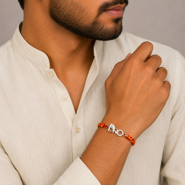 925 Sterling Silver BRO Crown Rakhi for Brother | Premium Designer Raksha Bandhan Rakhi