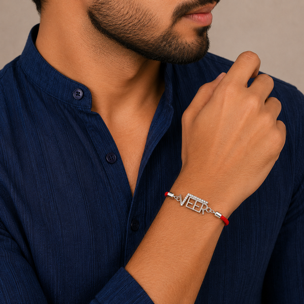 925 Sterling Silver VEER Rakhi for Brother | Premium Designer Raksha Bandhan Rakhi