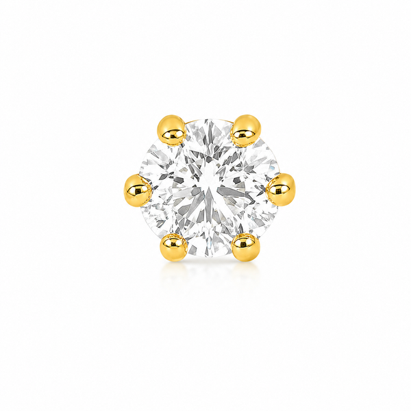 14K Yellow Gold White Cubic Zirconia Stone Single Stud Earrings for Men & Women | 5.5MM (S-EAR102-5.5MM-WHITE)