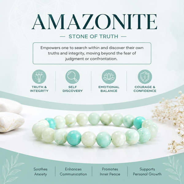 Amazonite Bracelet for Calmness, Communication & Positive Energy | Natural Crystal Healing Bracelet for Men & Women