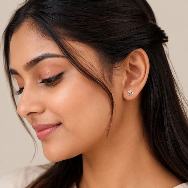 Premokshi 925 Sterling Silver Om Stud Earrings for Women (S-ER115)