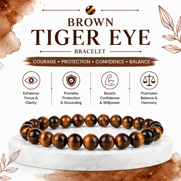 Brown Tiger Eye Bracelet for Strength, Focus & Protection | Natural Healing Stone Bracelet for Men & Women