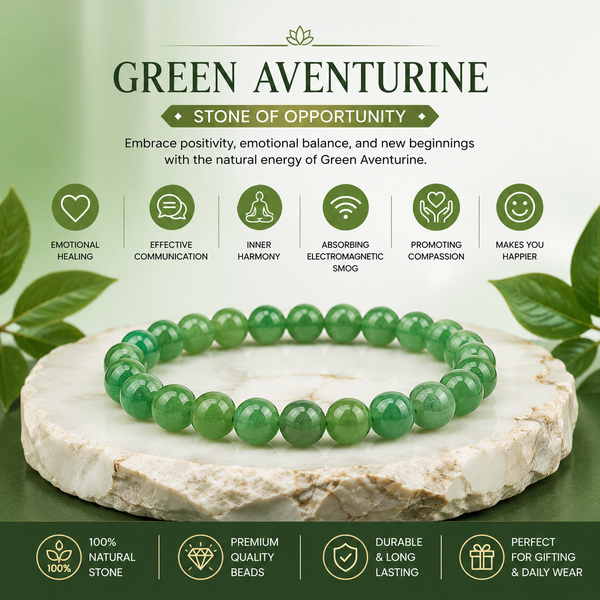 Green Aventurine Bracelet for Luck, Growth & Prosperity | Natural Crystal Healing Bracelet for Men & Women