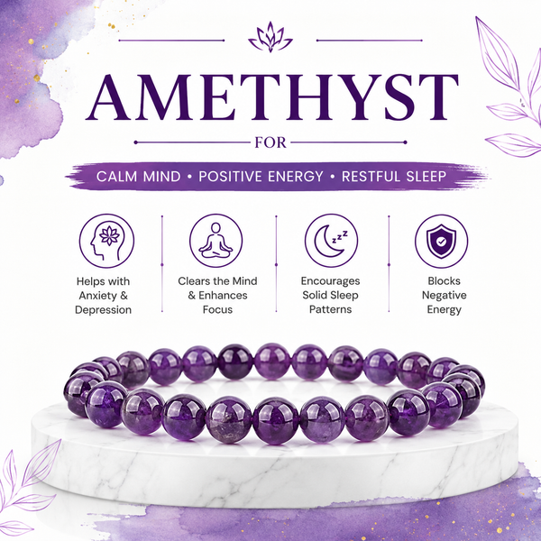 Amethyst Bracelet for Peace, Stress Relief & Spiritual Healing | Natural Crystal Bracelet for Men & Women