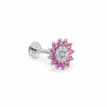 925 Sterling Silver Pink Floral Nose Pin for Women