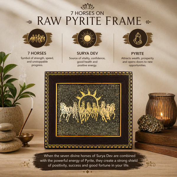 7 Running Horses on Raw Pyrite Frame for Vastu & Wealth | Premium Golden Wall Decor for Home & Office