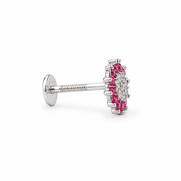 925 Sterling Silver Pink Floral Nose Pin for Women