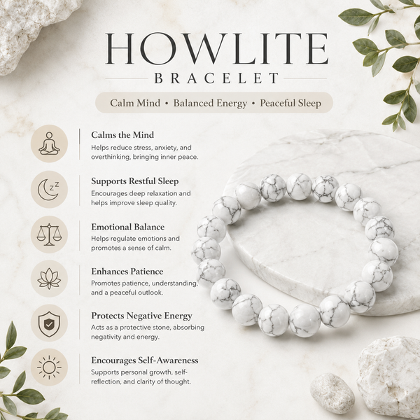 Howlite Bracelet for Calm Mind, Stress Relief & Emotional Healing | Natural Stone Bracelet for Men & Women