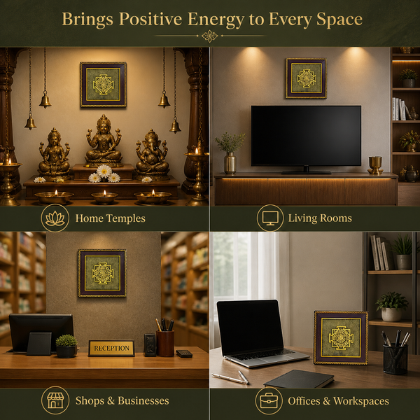 Shree Yantra on Raw Pyrite Frame for Wealth, Prosperity & Vastu Energy