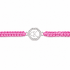 A pink braided cord bracelet with a silver-tone circular charm featuring interlocking CK monogram, set against a plain white background.