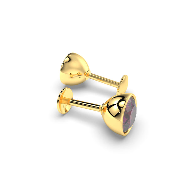 Premokshi 5mm Pure 14-Karat Gold Ear Stud (G-EAR101-5MM-RHODOLITE)