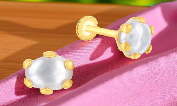Premokshi 6mm Pure 14-Karat Gold Swarovski Pearl Ear Stud (G-EAR103-6MM)