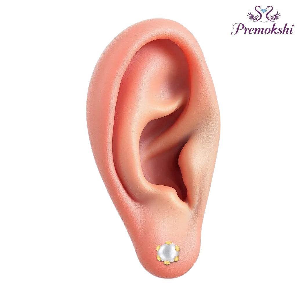 Pure Yellow Gold Pearl Stud Earring For Women and Girls (EAR103-6MM)
