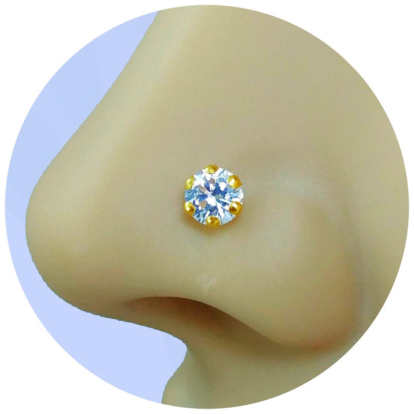 Pure Yellow GoldNose Pin for Women & Girls (NPW101-WHITE-4MM)