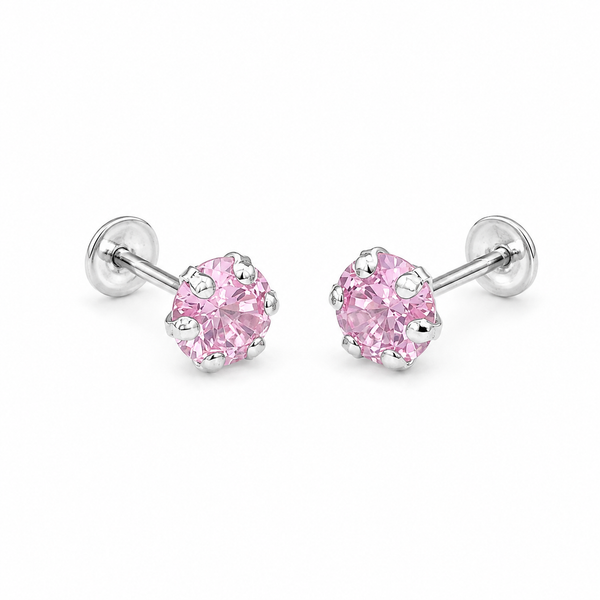 Premokshi 925 Silver Solitaire Stud Earrings with Round Brilliant Cubic Zirconia | Sterling Silver Earrings for Women & Men (Light Pink - 5MM)