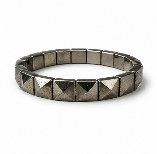 Pyrite Pyramid Bracelet for Wealth & Success | Natural Crystal Healing Bracelet for Men & Women | Money Attraction Stone Bracelet