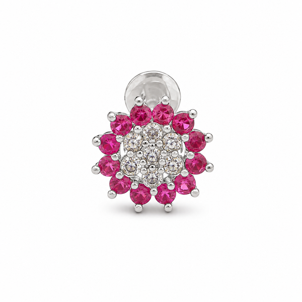 925 Sterling Silver Pink Floral Nose Pin for Women