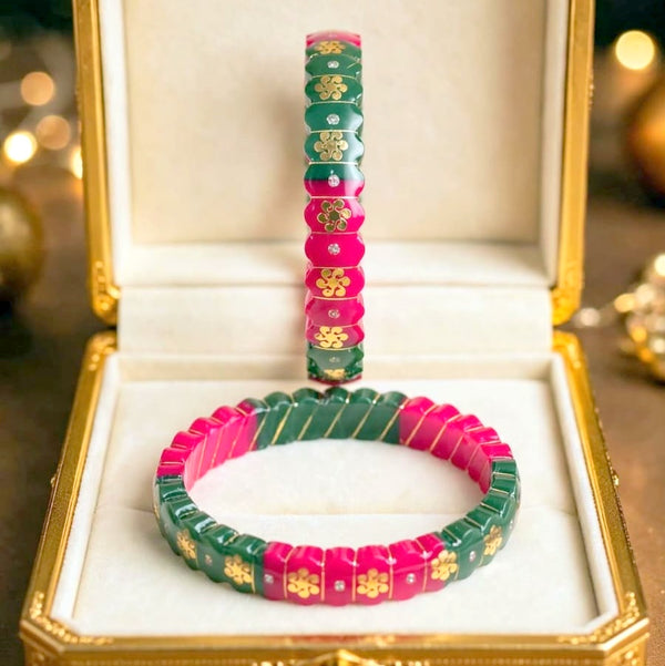 Premokshi Pure 22-karat Yellow Pola Bangles (Set of 2pcs) PB104-GREEN-PINK