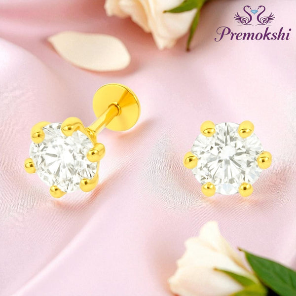 Premokshi 5.5mm Pure 14-Karat Gold Ear Stud (G-EAR102-5.5MM-WHITE)