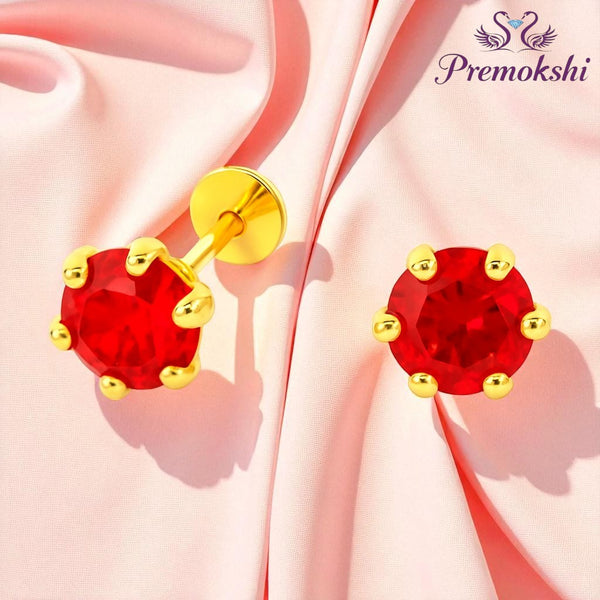 Premokshi 5.5mm Pure 14-Karat Gold Ear Stud (G-EAR102-5.5MM-RED)