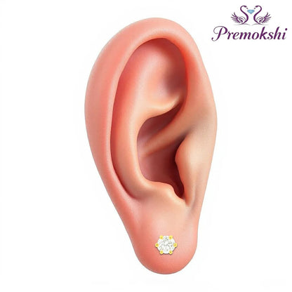 Pure Yellow Gold Stud Earring For Women, Man, Boys and Girls (EAR102-5.5MM-WHITE)