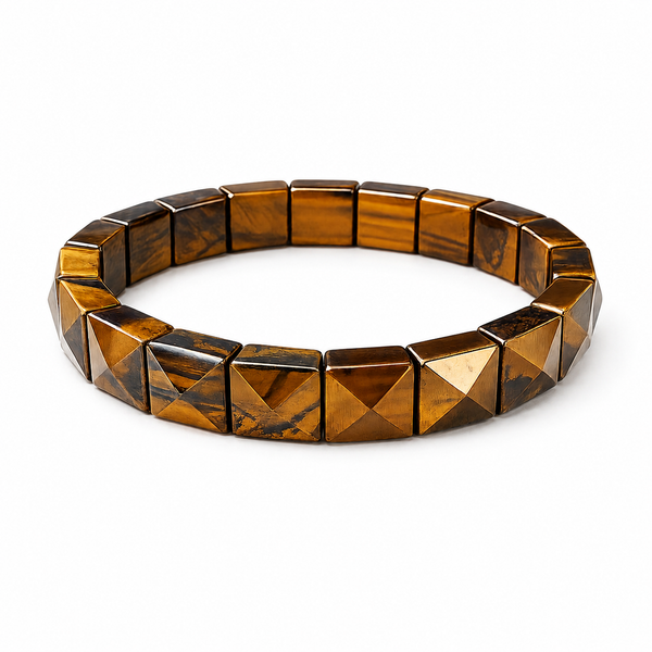 Brown Tiger Eye Pyramid Bracelet for Strength, Confidence & Protection | Natural Crystal Stretch Bracelet