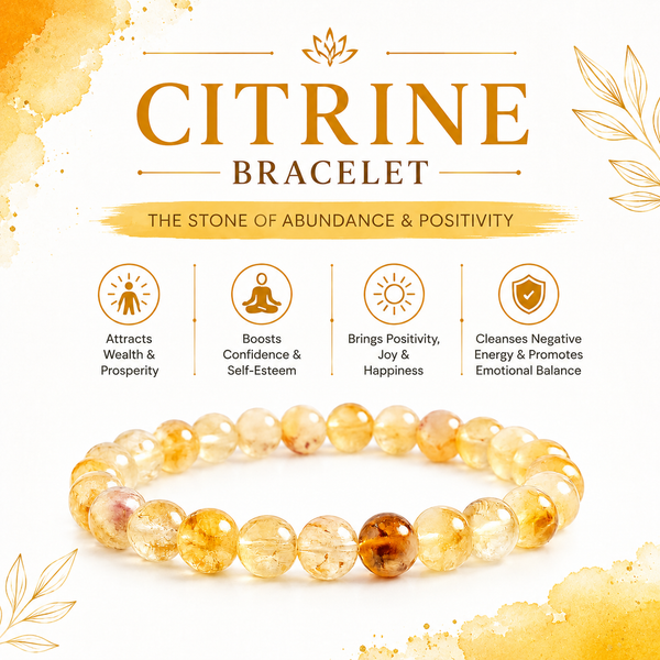 Citrine Bracelet for Wealth, Success & Positive Energy | Natural Crystal Healing Bracelet for Men & Women