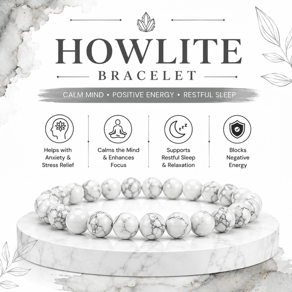 Howlite Bracelet for Calm Mind, Stress Relief & Emotional Healing | Natural Stone Bracelet for Men & Women