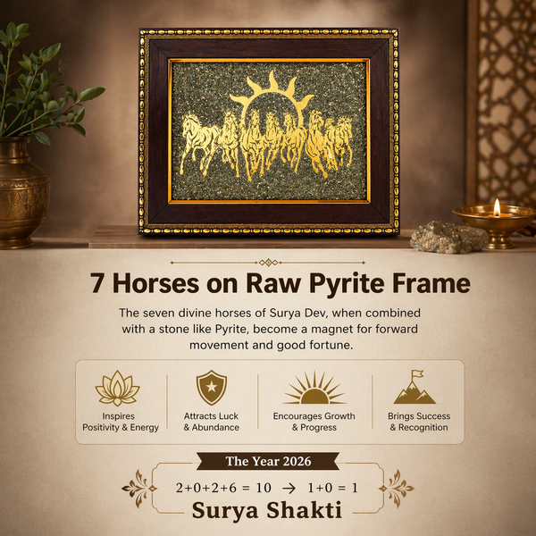 7 Running Horses on Raw Pyrite Frame for Vastu & Wealth | Premium Golden Wall Decor for Home & Office