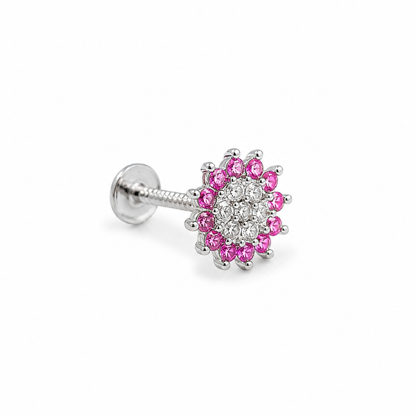 925 Sterling Silver Pink Floral Nose Pin for Women