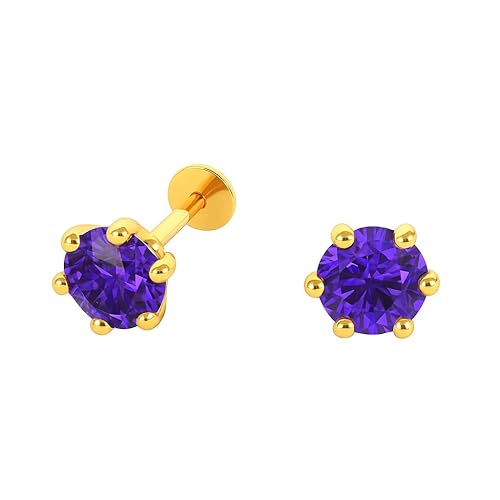 Premokshi 5.5mm Pure 14-Karat Gold Ear Stud (G-EAR102-5.5MM-BLUE)