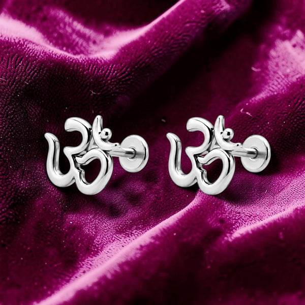 Premokshi 925 Sterling Silver Om Stud Earrings for Women (S-ER115)