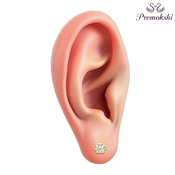 14K Yellow Gold White Cubic Zirconia Stone Single Stud Earrings for Men & Women | 5.5MM (S-EAR102-5.5MM-WHITE)