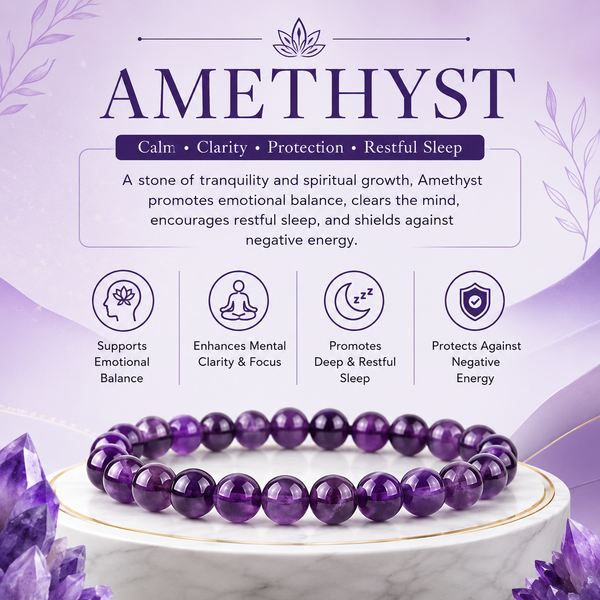 Amethyst Bracelet for Peace, Stress Relief & Spiritual Healing | Natural Crystal Bracelet for Men & Women
