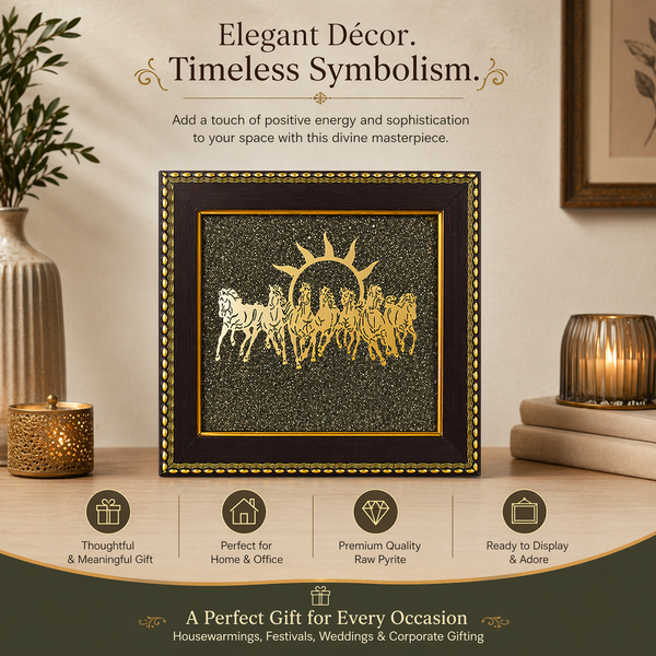 7 Running Horses on Raw Pyrite Frame for Vastu & Wealth | Premium Golden Wall Decor for Home & Office