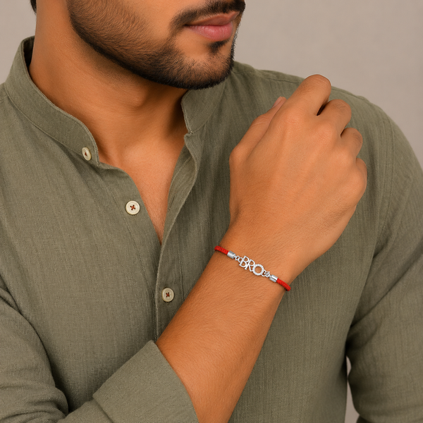 925 Sterling Silver BRO Rakhi for Brother | Premium Designer Raksha Bandhan Rakhi