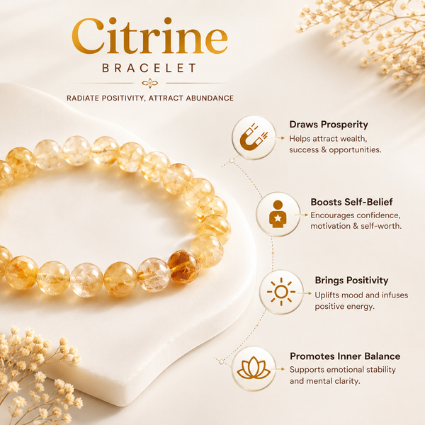 Citrine Bracelet for Wealth, Success & Positive Energy | Natural Crystal Healing Bracelet for Men & Women