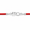 A red braided cord bracelet with a silver-tone central charm spelling 'BRO' in stylized letters, one of which is a circular halo set with small clear stones, shown on a plain white background.
