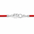 A red braided cord bracelet with a silver-tone central charm spelling 'BRO' in stylized letters, one of which is a circular halo set with small clear stones, shown on a plain white background.