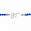 A blue braided cord bracelet with a silver-toned central charm spelling 'best bhai' and a large 'B' embellished with clear rhinestones, shown on a plain white background.