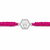 A bright pink braided cord bracelet with a silver-tone hexagonal hamsa hand charm encrusted with small clear stones, shown on a plain white background.