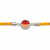 A yellow braided cord bracelet featuring a central silver-toned oval charm with a red and peach smiley face design surrounded by small clear stones.