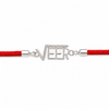 A red braided cord bracelet with a silver-tone 'NEER' nameplate charm embellished with small clear stones, shown on a plain white background.