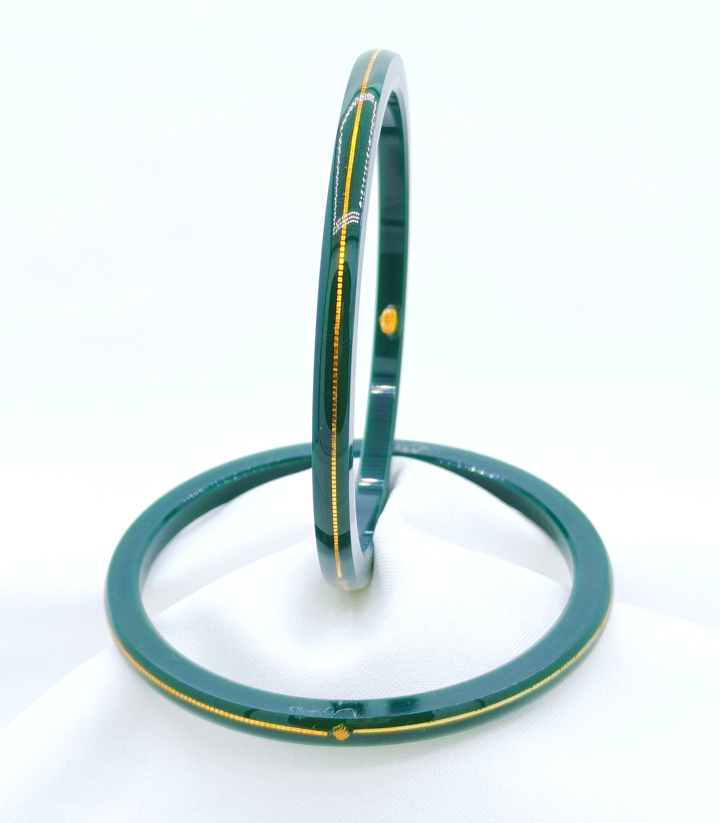 Pure Yellow Gold 22kt (916) Green Pola Bangles for Women & Girls (Set of 2pcs) B101-GREEN