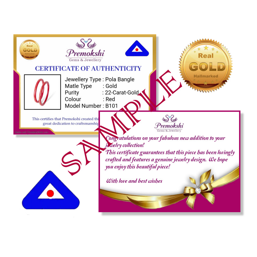 Pure Yellow Gold 22kt (916) Red Pola Bangles for Womens & Girls (Set of 2pcs) B101-RED