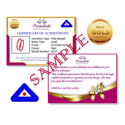 Pure Yellow Gold 22kt (916) Red Pola Bangles for Womens & Girls (Set of 2pcs) B101-RED