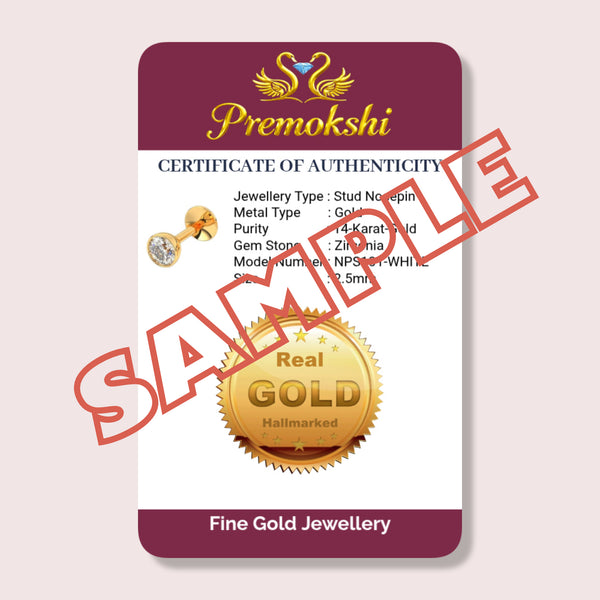 Premokshi 2.5mm Pure Yellow Gold Nose Pin (G-NPS101-WHITE-2.5MM)