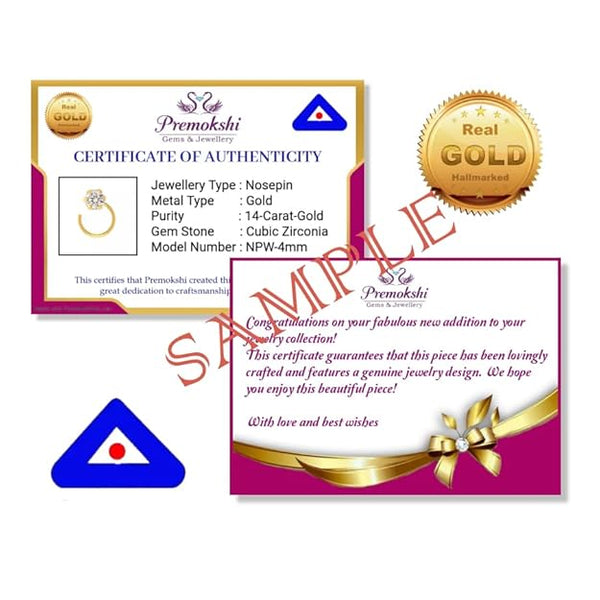 14Kt Pure Yellow Gold Black Cubic Zirconia Stone Nose Pin 3.5MM with Purity Certificate (G-NPS101-BLACK-3.5MM)