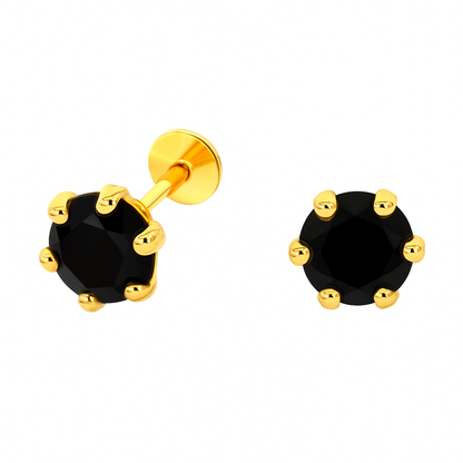 Pure Yellow Gold Stud Earring For Women, Man, Boys and Girls (EAR102-5.5MM-BLACK)