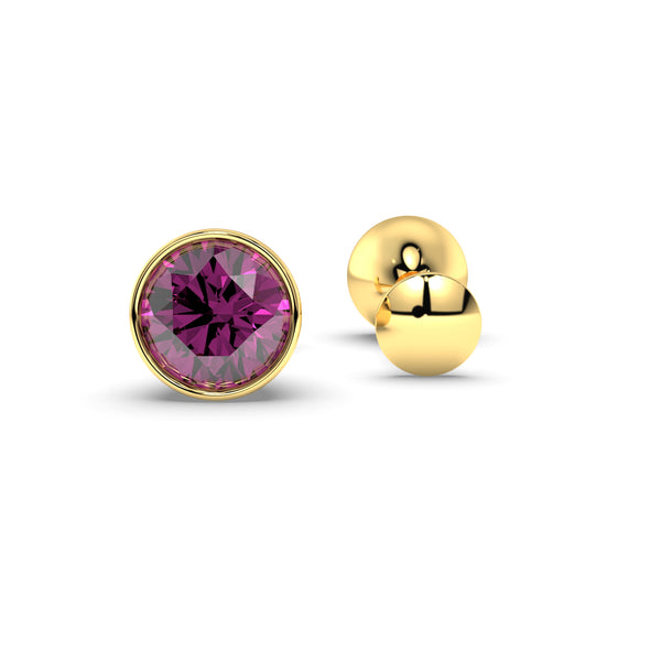 Premokshi 5mm Pure 14-Karat Gold Ear Stud (G-EAR101-5MM-RHODOLITE)